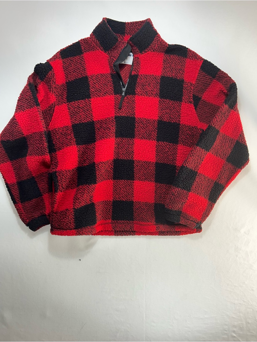 Old Navy Mens - Red and Black Buffalo Plaid Sherpa Quarter-Zip - Medium